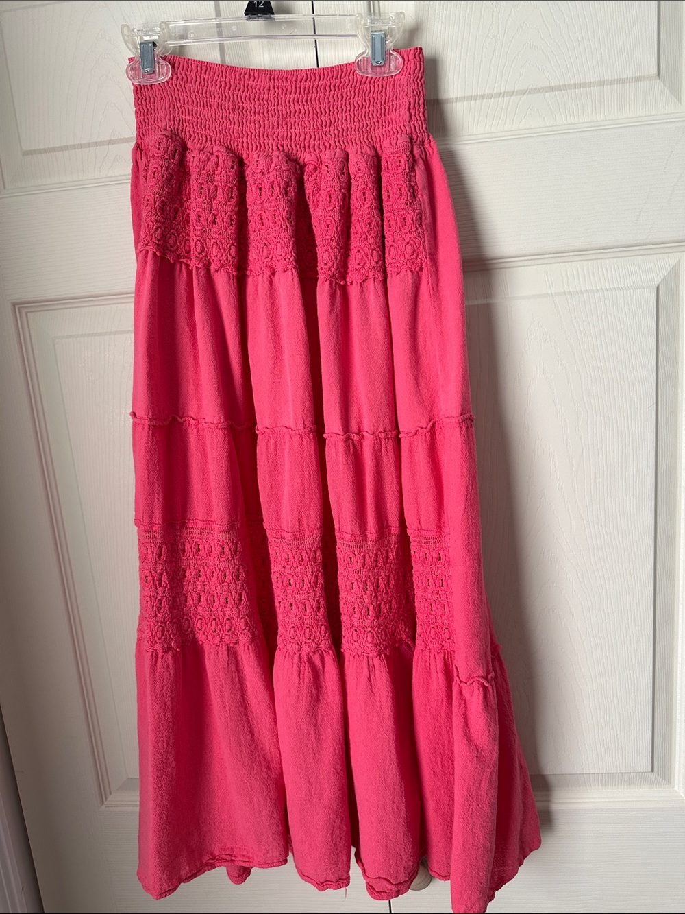Women’s Pink/Coral/Salmon Color Maxi Skirt with Smocked Waist